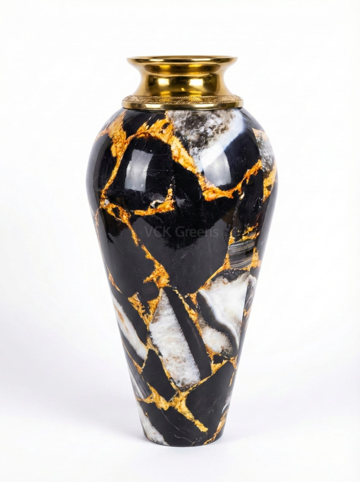 Black & Gold Marble Finish Metal Decorative Vase