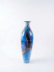 Blue Marble Effect Metal Decorative Vase