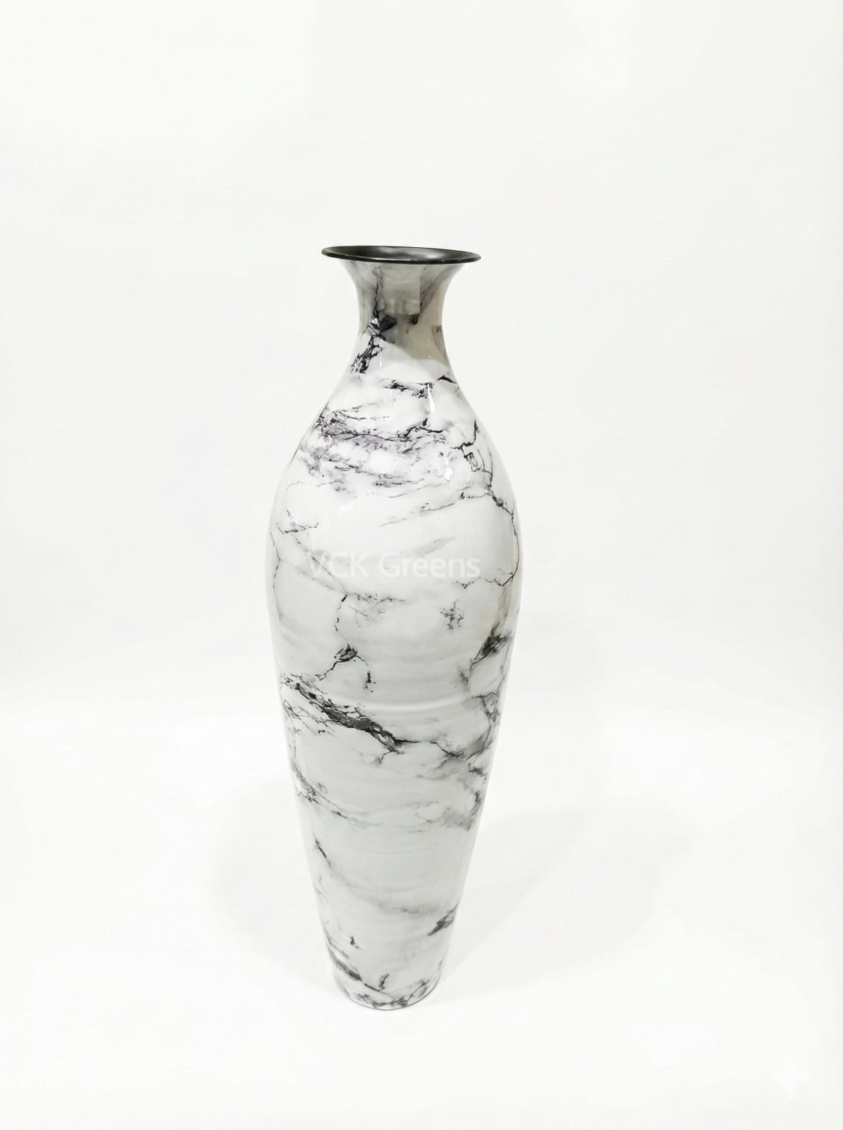 White Marble Finish Metal Decorative Vase