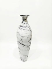 White Marble Finish Metal Decorative Vase