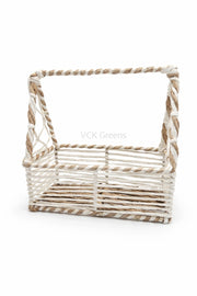 Handwoven Natural & White Rope Multipurpose Basket