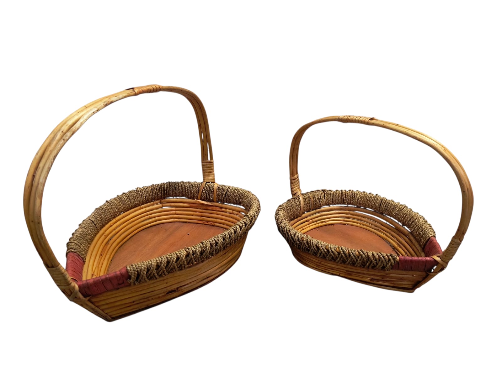 Handcrafted Natural Cane Storage Basket with Handle (Set of 2 Sizes)