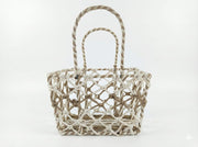 Handwoven Natural Raffia Open Weave Basket with Handle
