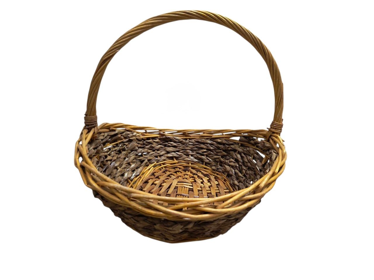 Handwoven Natural Cane Basket with Handle