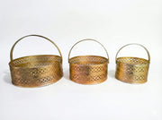 Golden Round Metal Decorative Basket (Set of 3)