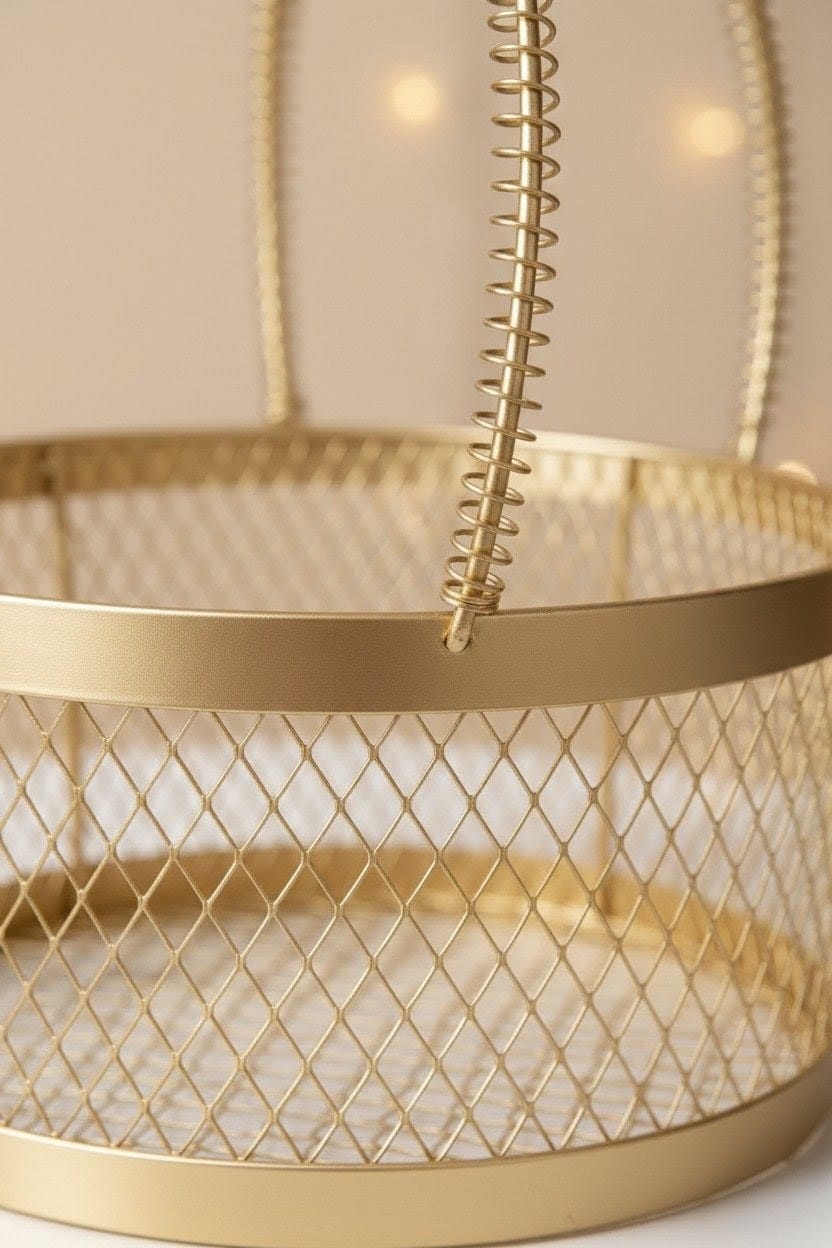 Round Gold Metal Mesh Basket with Handle – 8 x 8 Inch