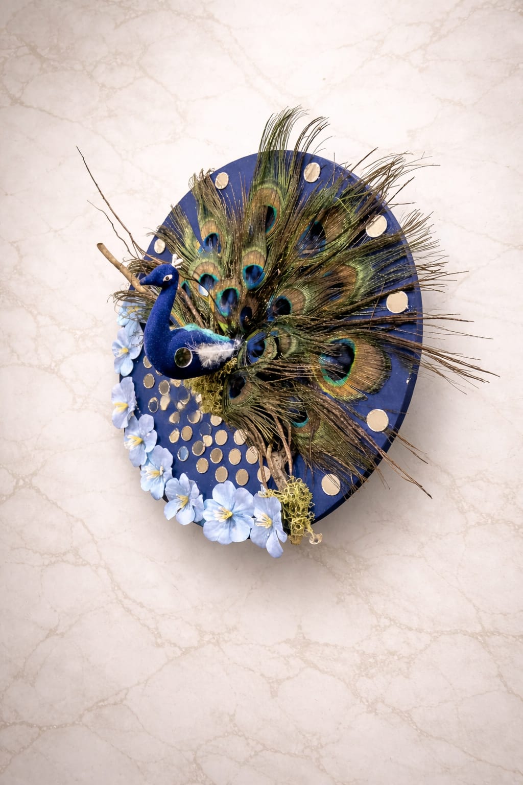 MDF Decorative Royal Peacock Feather Wall Hanging Art – 12 Inch