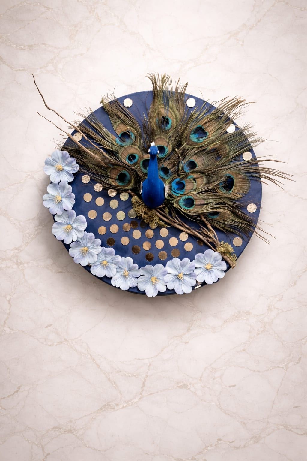 MDF Decorative Royal Peacock Feather Wall Hanging Art – 12 Inch
