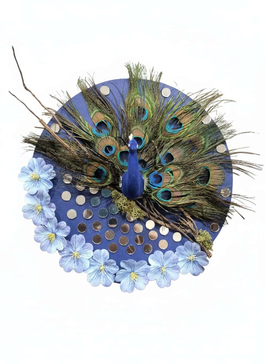 MDF Decorative Royal Peacock Feather Wall Hanging Art – 12 Inch