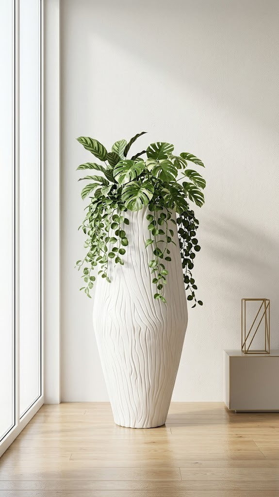 White Texture Tall Planter