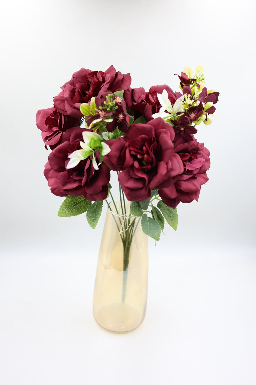 Artificial Classic Rose Flowers Bunch 43cm