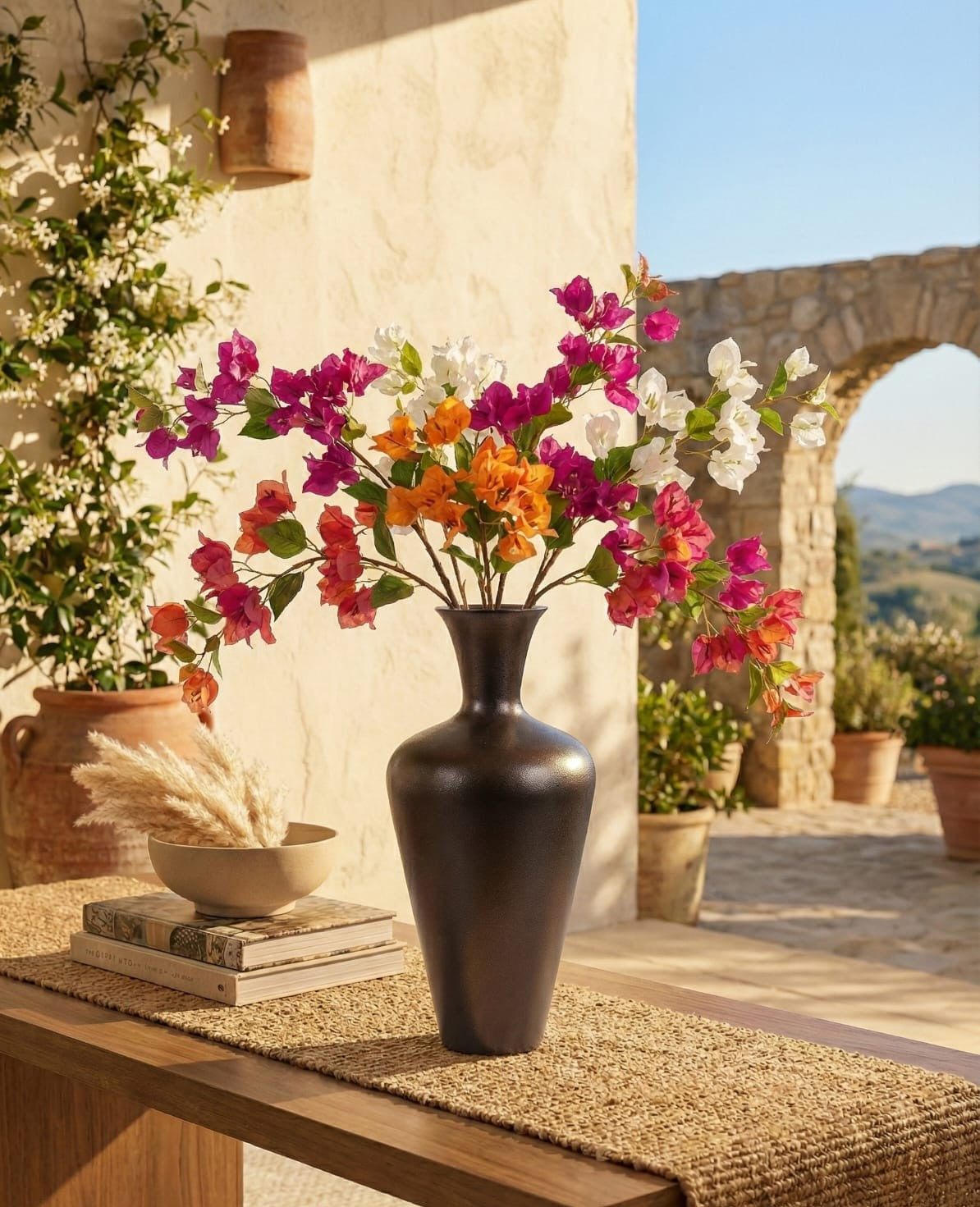 Tall Antique Bronze Metal Floor Vase