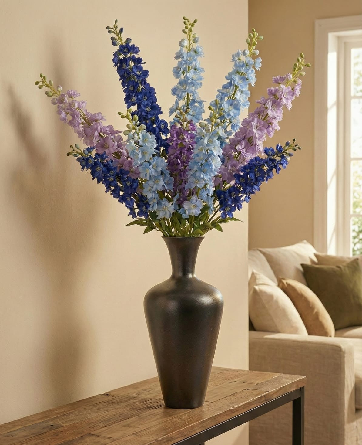 Tall Antique Bronze Metal Floor Vase