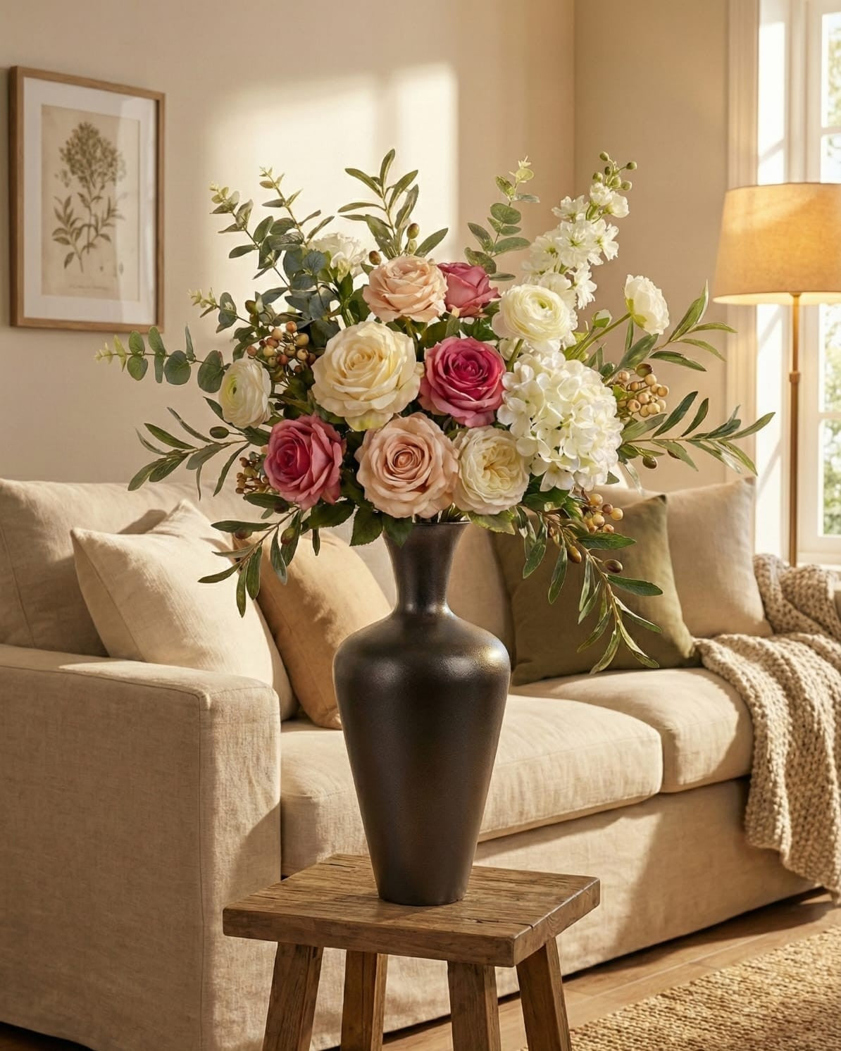 Tall Antique Bronze Metal Floor Vase