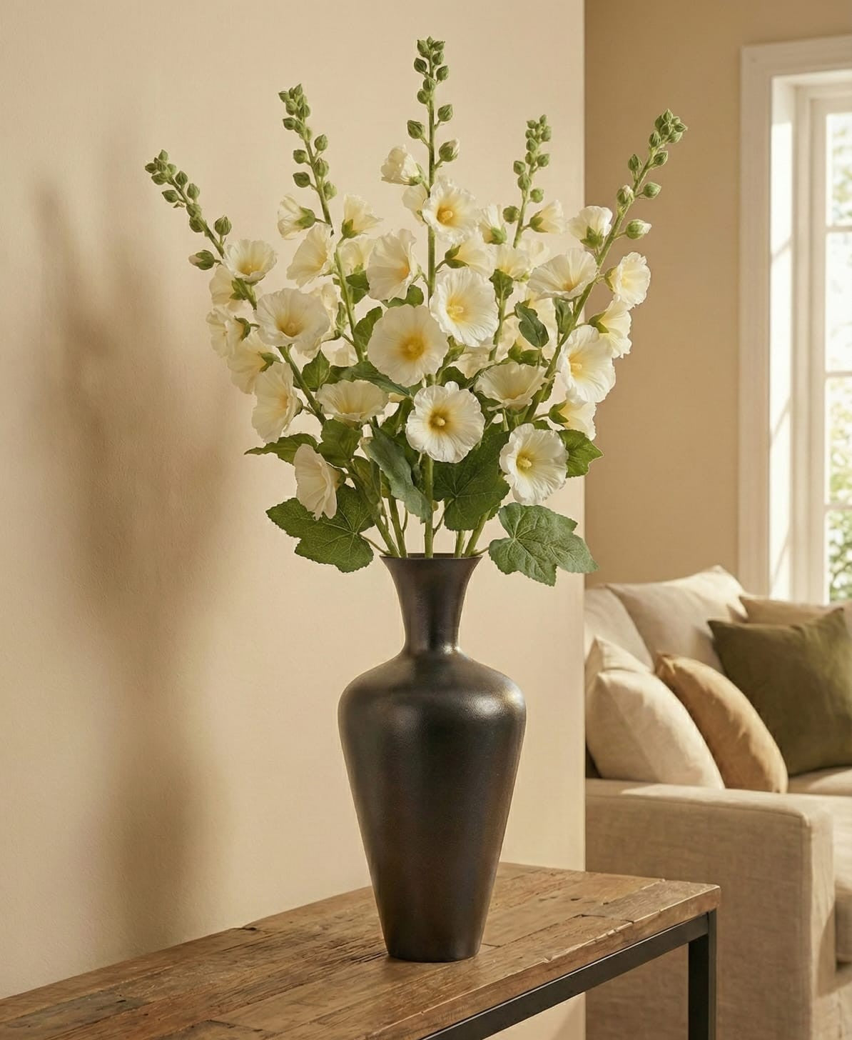 Tall Antique Bronze Metal Floor Vase