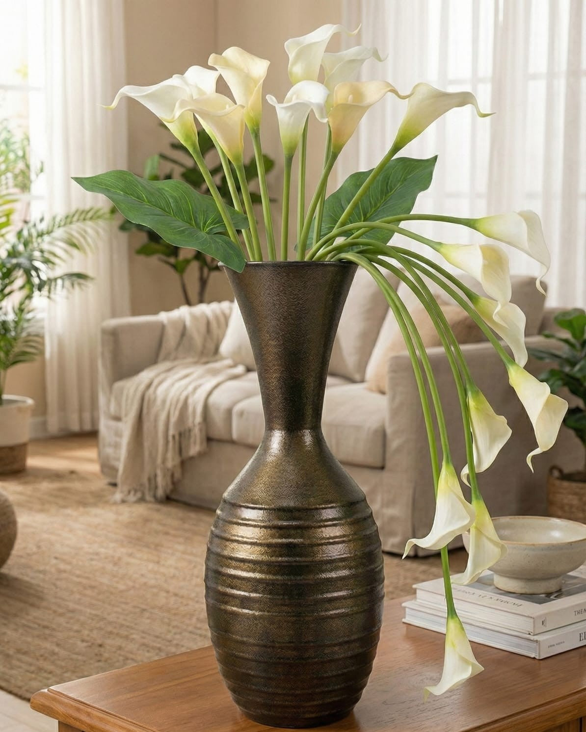 Antique Bronze Ribbed Metal Decorative Vase