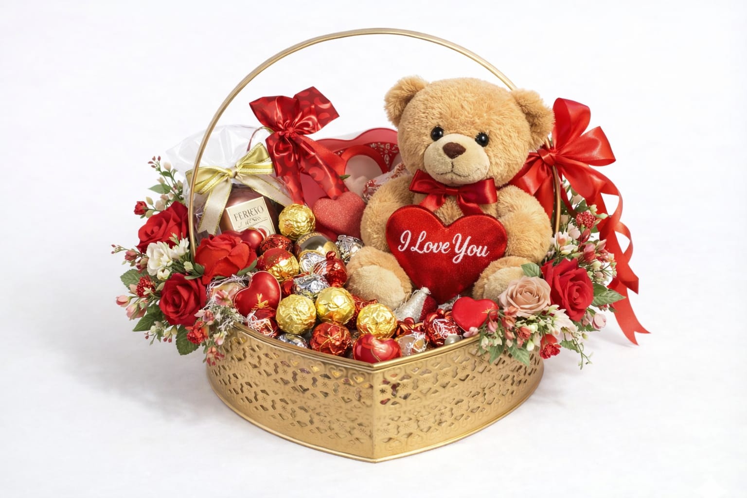 Golden Heart-Shaped Metal Decorative Basket (Set of 3)