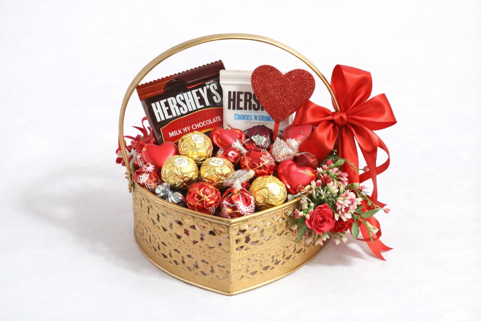 Golden Heart-Shaped Metal Decorative Basket (Set of 3)