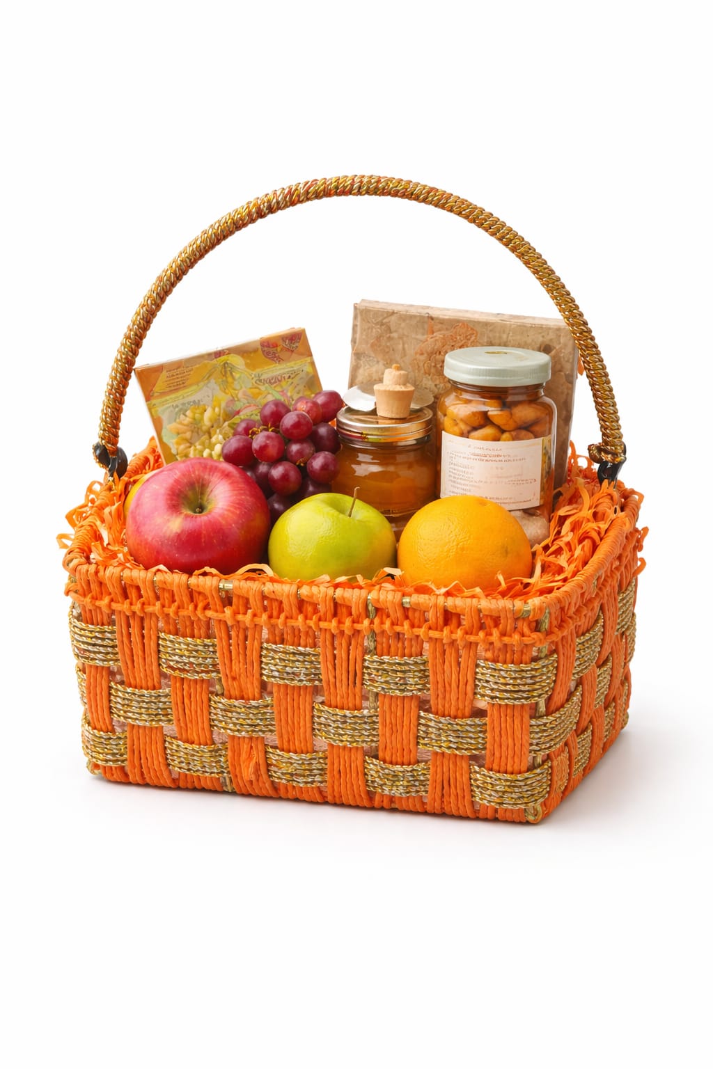 Handwoven Raffia Decorative Basket with Handle