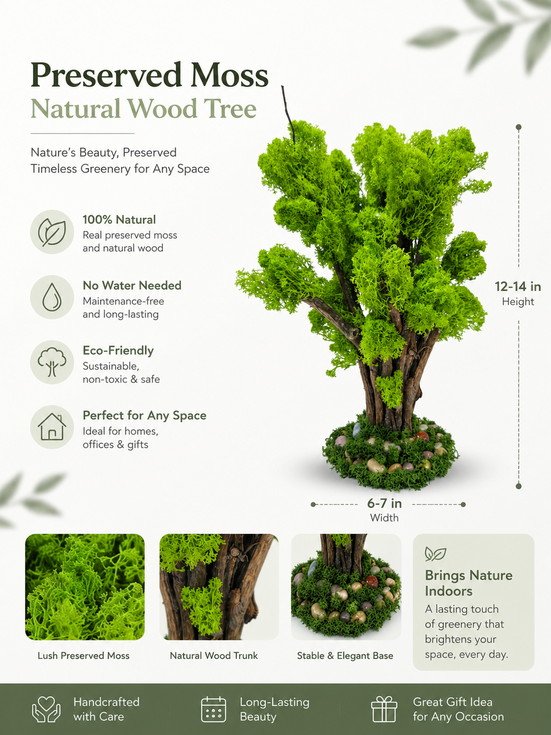 Preserved Moss & Natural Wood Sculptural Bonsai