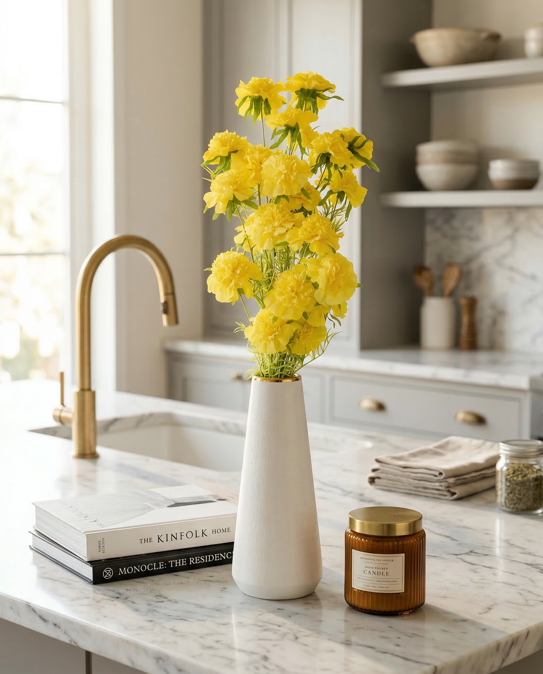 Artificial Yellow peony Flower Stem 76cm