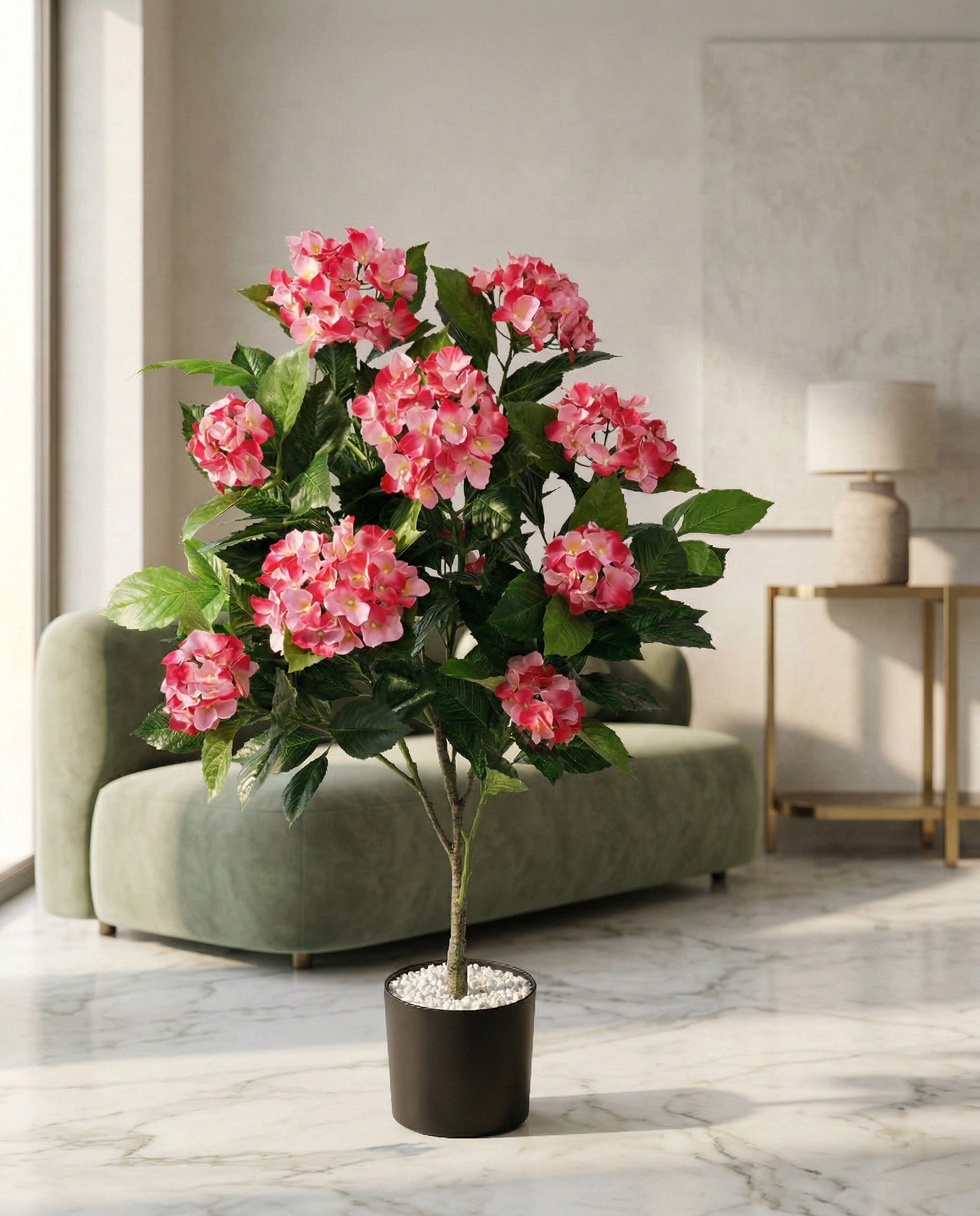 Artificial Pink Hydrangea Flower Plant 3.5ft