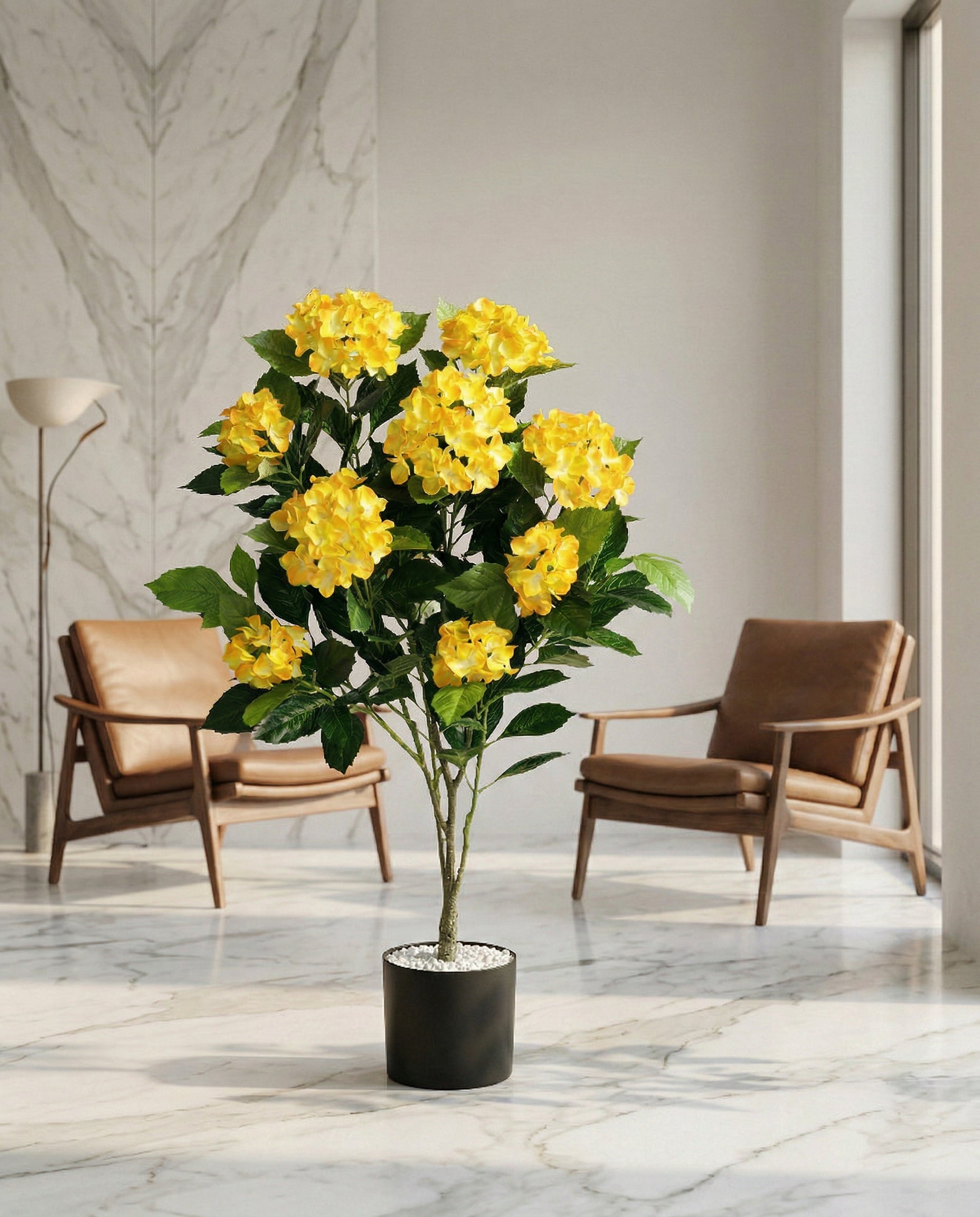 Artificial Yellow Hydrangea Flower Plant 3.5ft
