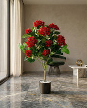 Artificial Red Hydrangea Flower Plant 3.5ft