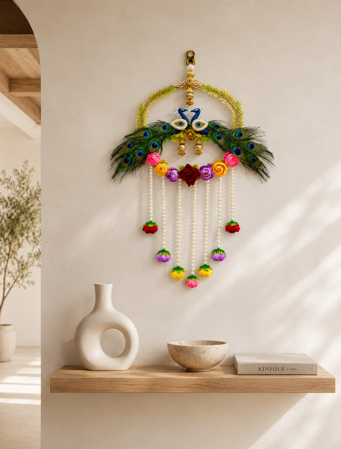 Handcrafted Twin Peacock Floral Wall Hanging
