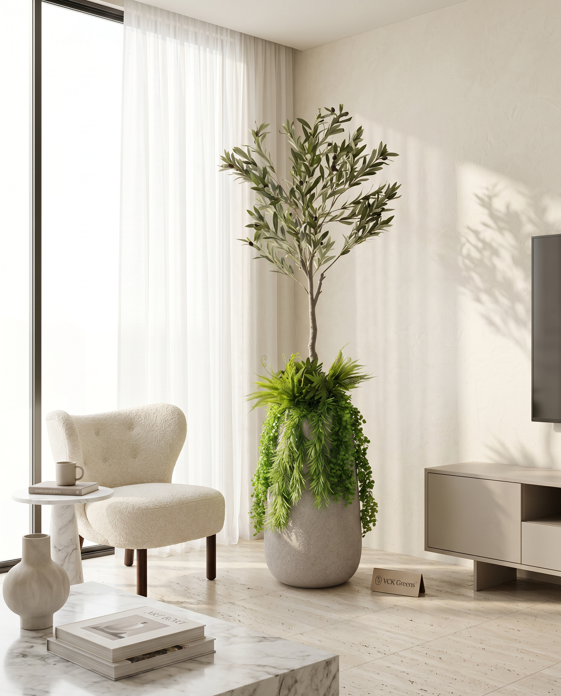 Artificial Olive Tree with Fiber Pot & Greenery Base 6.3ft