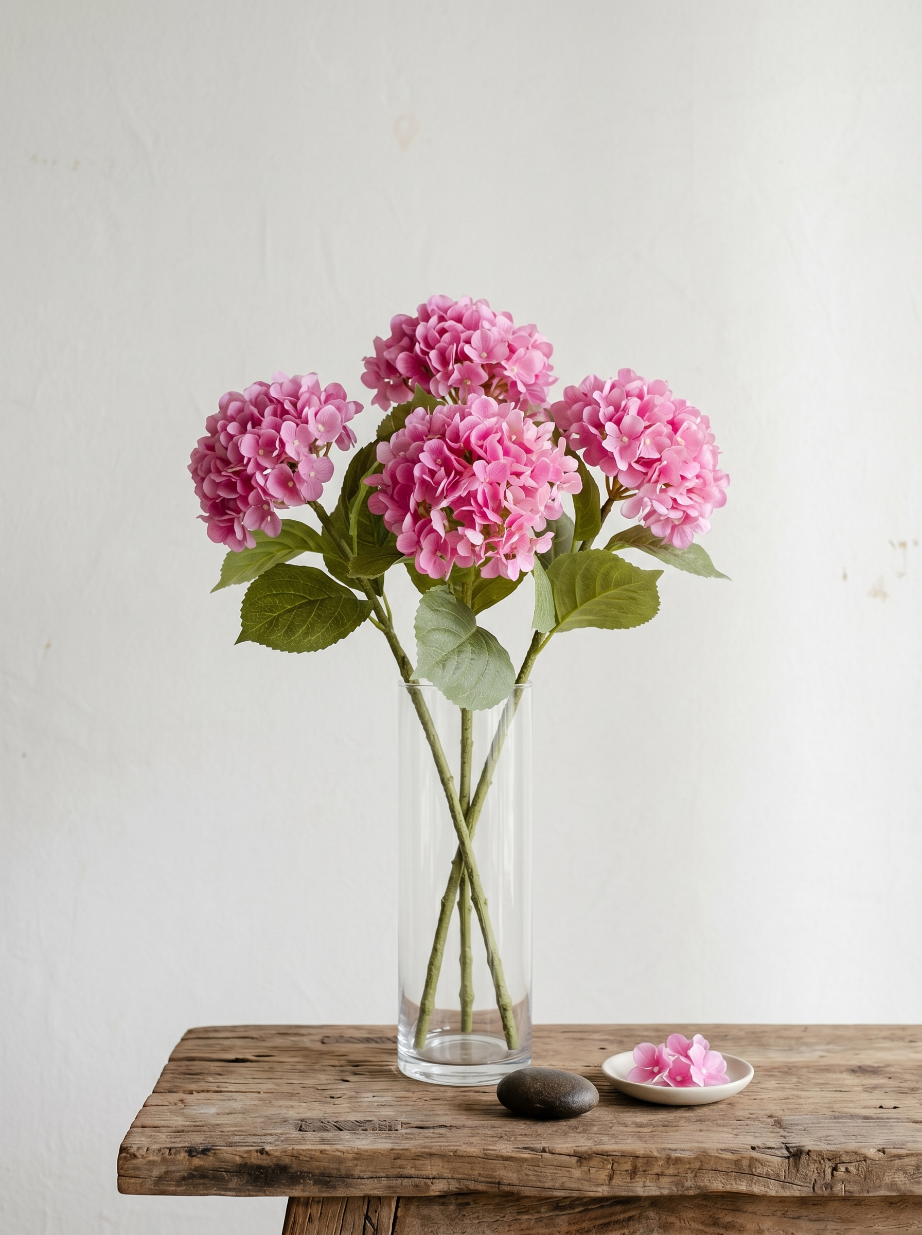Artificial Dark Pink PU Hydrangea Flower Stem