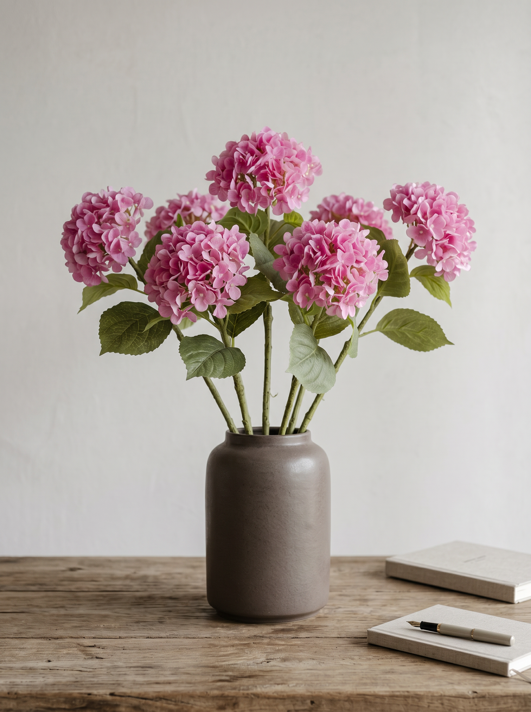 Artificial Dark Pink PU Hydrangea Flower Stem