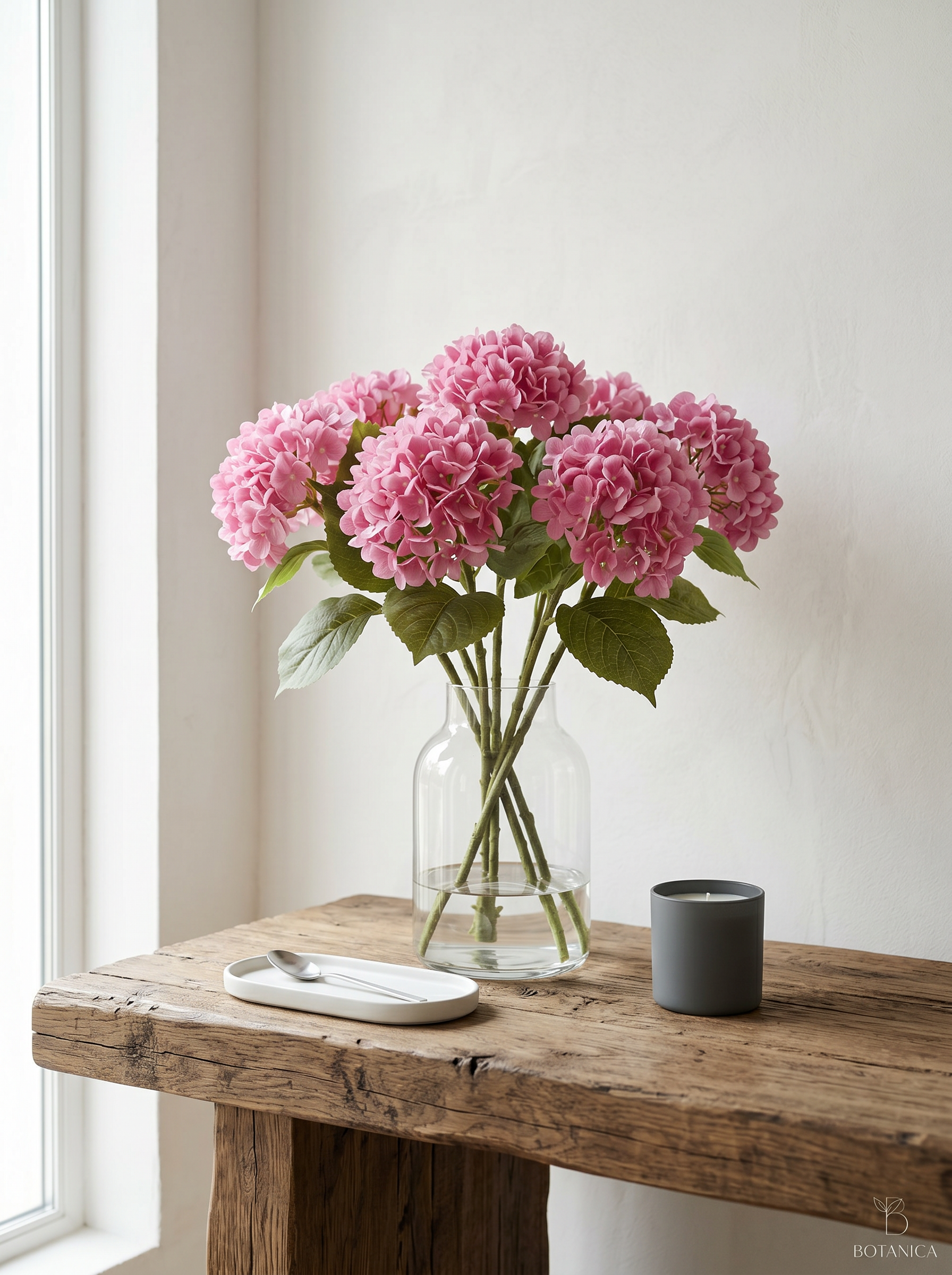Artificial Dark Pink PU Hydrangea Flower Stem