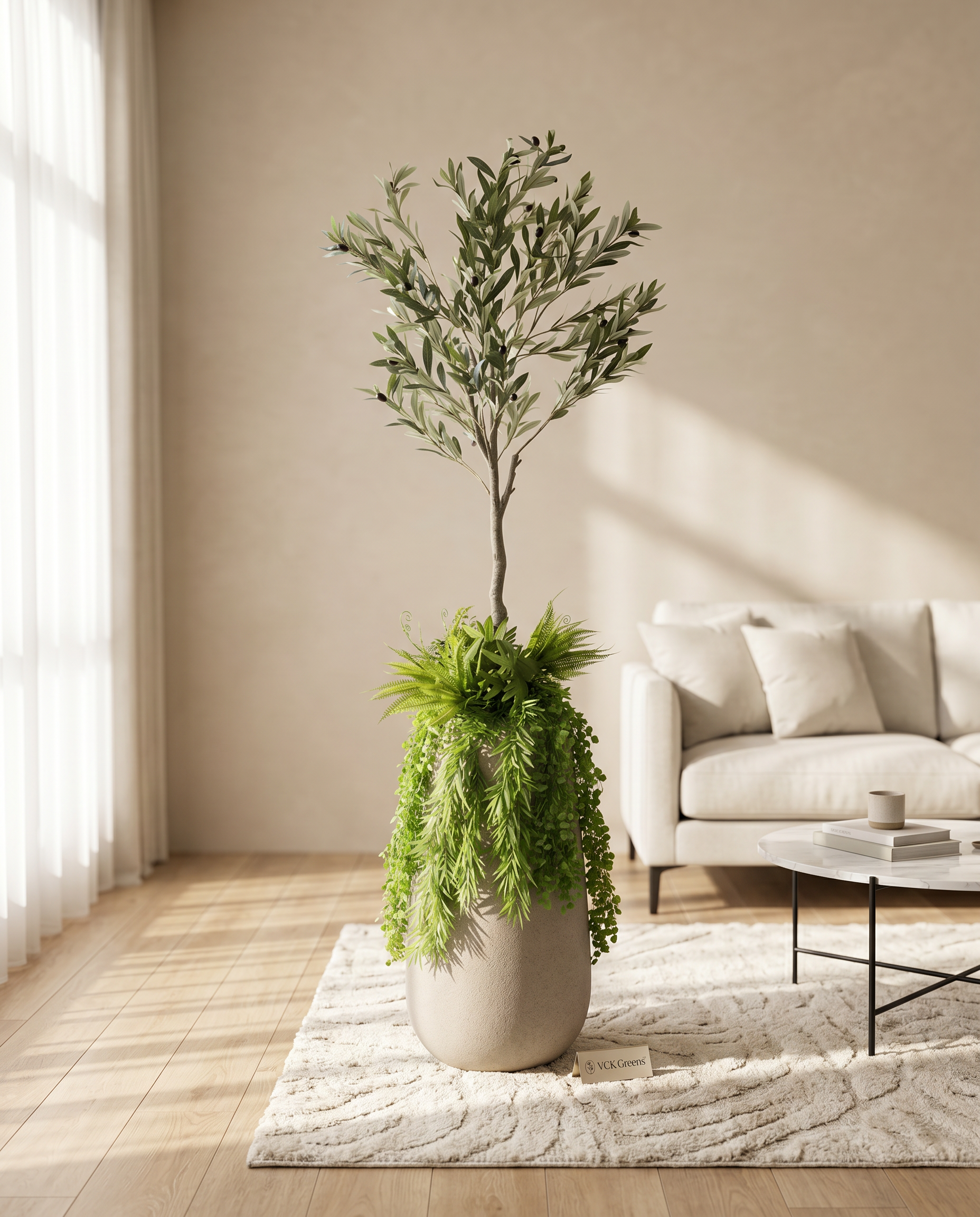 Artificial Olive Tree with Fiber Pot & Greenery Base 6.3ft