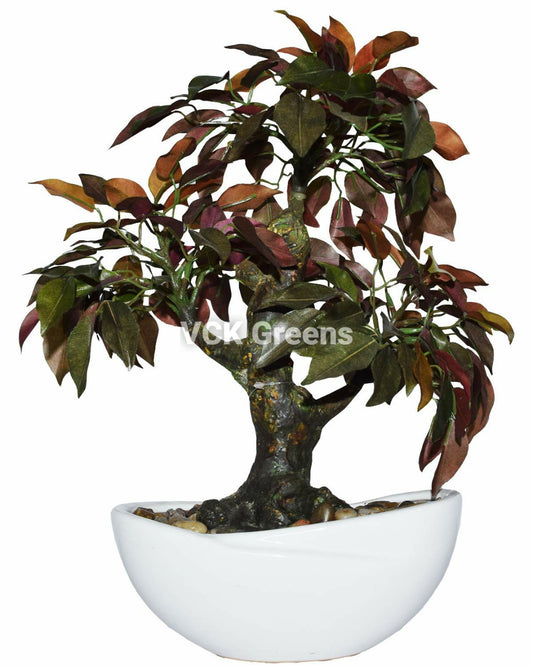 Artificial Red Ficus Leaves Bonsai 1.2 Feet