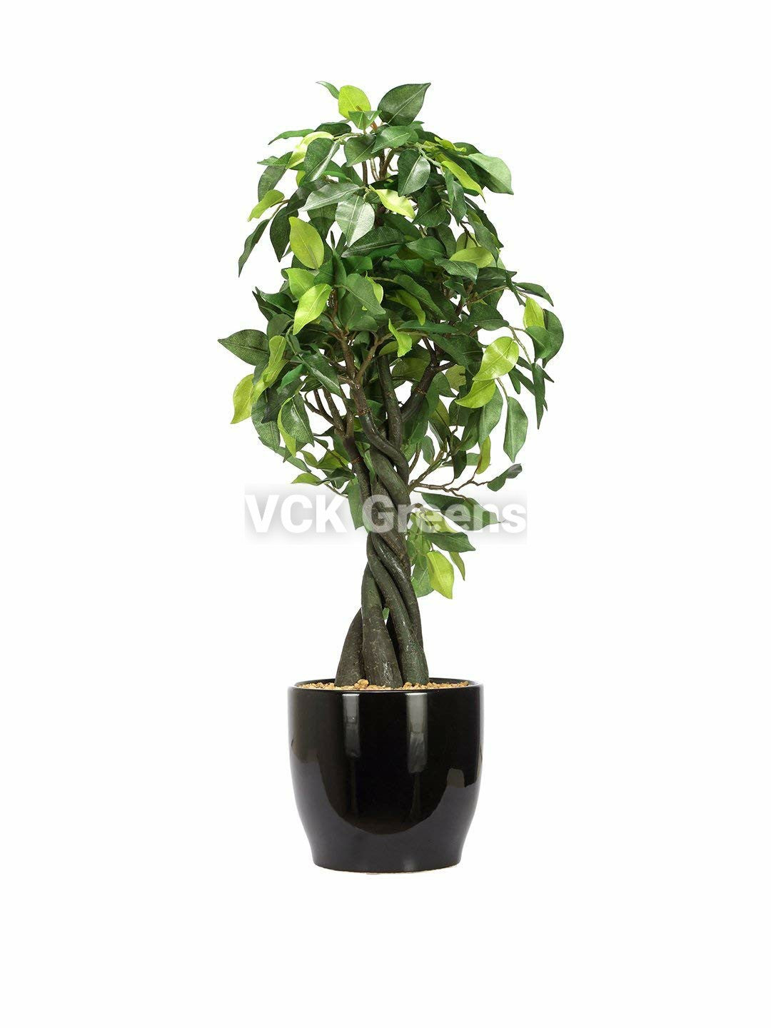 Artificial Green Ficus Leaves Bonsai with Ceramic Vase (1.10 Feet)