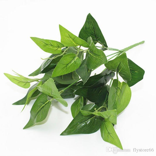 Artificial Plain Green Leaves Bunches (Set of 3, 35cm)