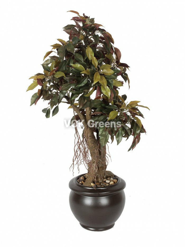 Artificial Red Ficus Leaves Bonsai with Ceramic Vase