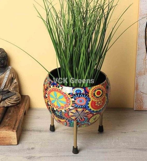 Meenkari Desktop Metal Planter (Set of 1, Without Plants)