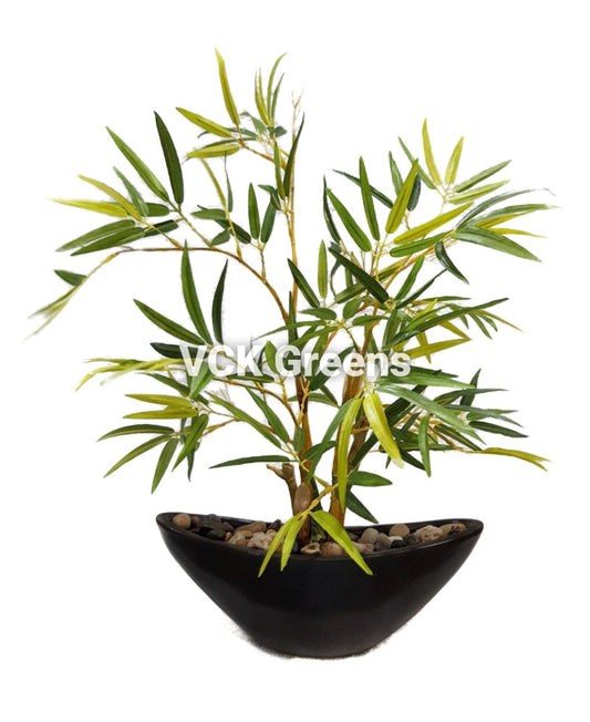 Artificial Bamboo Leaves Bonsai with Ceramic Vase (1.3 Feet Height)