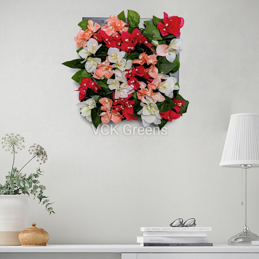 Artificial Bougainvillea Flowers Wooden Wall Frame Panel (Design 6)