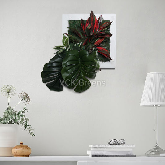 Artificial Plants Leaves Wooden Wall Frame Panel (Design 8)